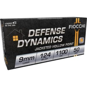 Fiocchi defense dynamics handgun ammunition 9mm luger 124gr jhp 1100 fps 50/ct
