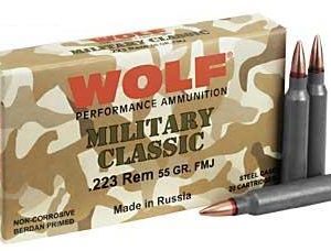 Wolf military classic rifle ammunition. 223 rem 55 gr fmj 3241 fps - 20/box