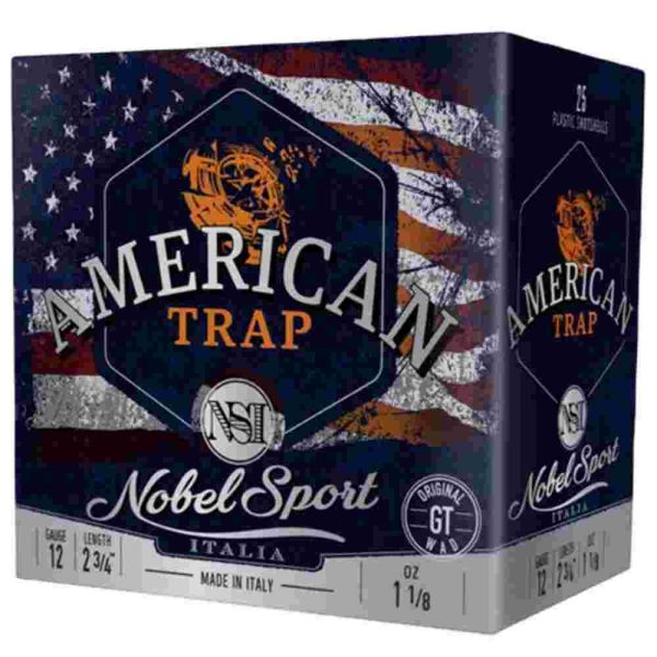 Nobel nsi american trap shotshell 12 ga 2-3/4" 1-1/8 oz 1145 fps #8 25/ct