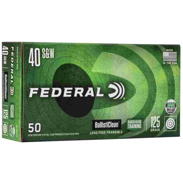 Federal ballisticlean frangible handgun ammuntion. 40 s&w 125gr rht 1300 fps 50/ct