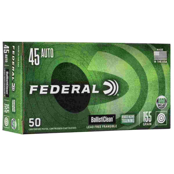 Federal ballisticlean frangible handgun ammuntion. 45 acp 155gr  rht 1130 fps 50/ct