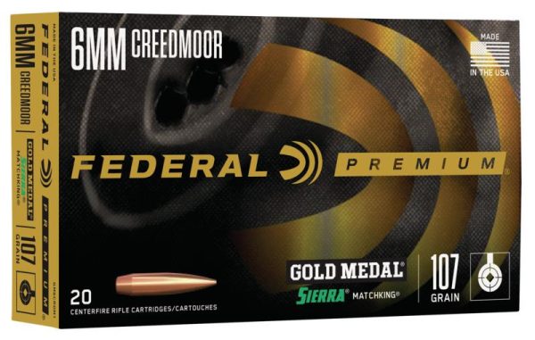 Federal premium gold medal sierra matchking ammunition 6mm creedmoor 107 gr bthp 3000 fps 20/ct