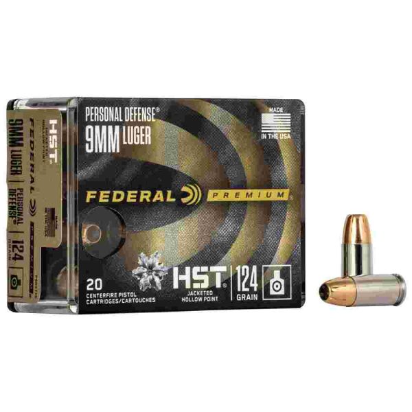 Federal premium personal defense hst handgun ammunition 9mm luger 124gr hst 1150 fps 20/ct