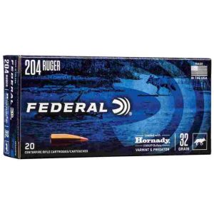 Federal power-shok rifle ammuntion. 204 ruger 32gr v-max 4100 fps 20/ct
