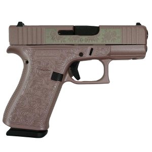 Glock 43x "glock & roses" pink handgun 9mm luger 10rd magazines(2) 3. 4" barrel accessory rail usa made