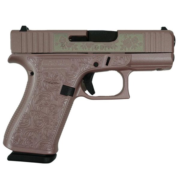 Glock 43x "glock & roses" pink handgun 9mm luger 10rd magazines(2) 3. 4" barrel accessory rail usa made