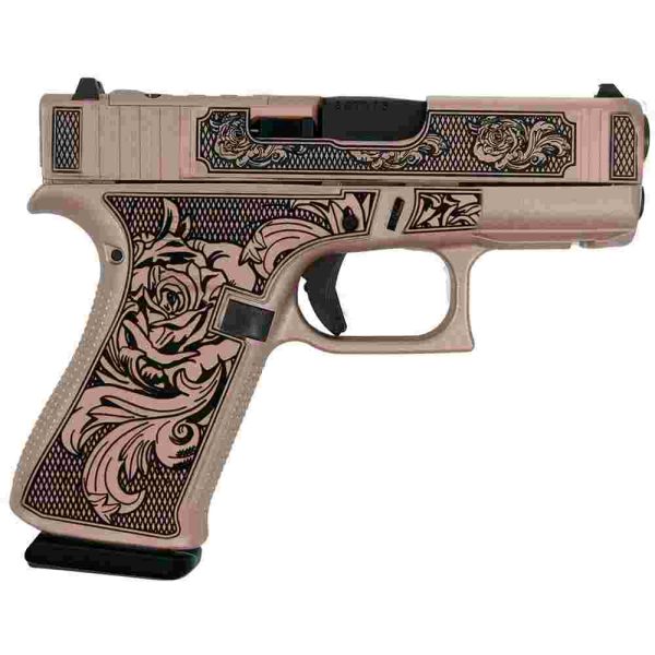 Glock 43x "glock & roses ii"  handgun 9mm luger 10rd magazines(2) 3. 4" barrel accessory rail usa made
