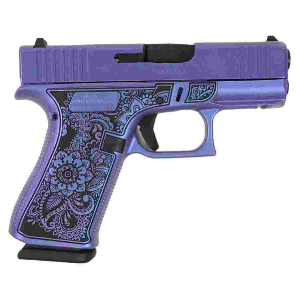Glock 43x "mandala" purple pearl handgun 9mm luger 10rd magazines(2) 3. 4" barrel accessory rail usa made