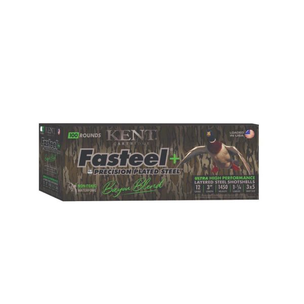 Kent fasteel+  precision plated steel bayou blend shotshells 12ga 3" 1-1/4oz 1450 fps  #3 & #5 100/ct