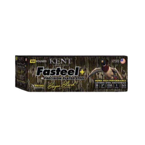 Kent fasteel+  precision plated steel bayou blend shotshells 20ga 3" 1oz 1350 fps #3 & #5 100/ct