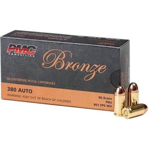 Pmc bronze handgun ammunition. 380 acp 90 gr fmj 920 fps 50/ct