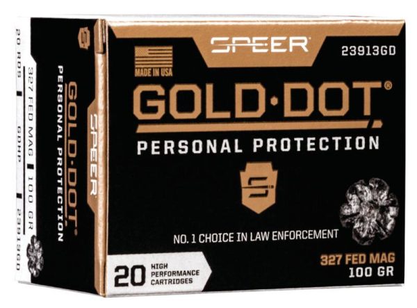 Speer gold dot handgun ammunition. 327 federal 100 gr hp 1500 fps 20/ct