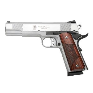 S&w m1911 e-series handgun. 45 auto 8rd magazines(2) 5" barrel wood grips