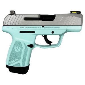 Ruger "robin's egg blue frame/crushed silver slide" max-9 pro handgun 9mm luger 12rd magazine 3. 2" barrel optic ready