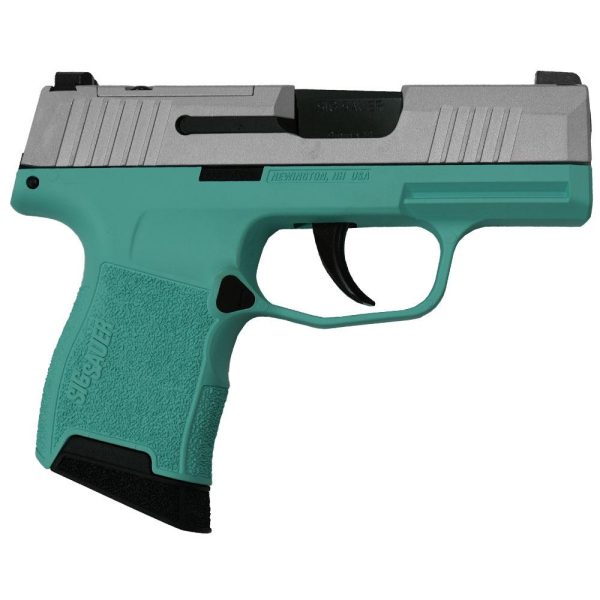 Sig sauer "silver slide/robin's egg blue frame" p365 optic ready handgun 9mm luger 10rd magazines(2) 3. 1" barrel x-ray 3 sights