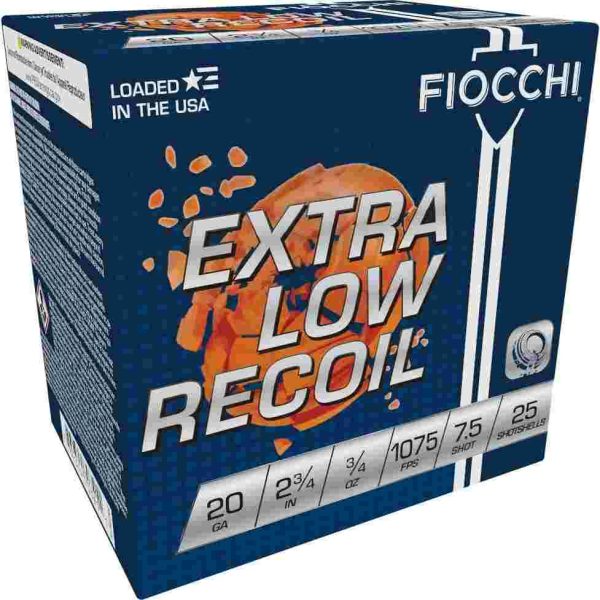 Fiocchi low recoil lite trainer 20 ga 2 3/4" 3/4 oz #7. 5 - 25/ct