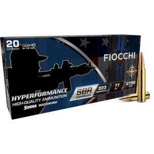 Fiocchi hyperformance sbr sierra matchking ammunition. 223 rem 77gr hpbt 2750 fps 20/ct
