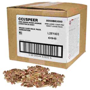 Cci blazer brass handgun ammunition 9mm luger 115 gr fmj 1145 fps 1000/ct loose pack