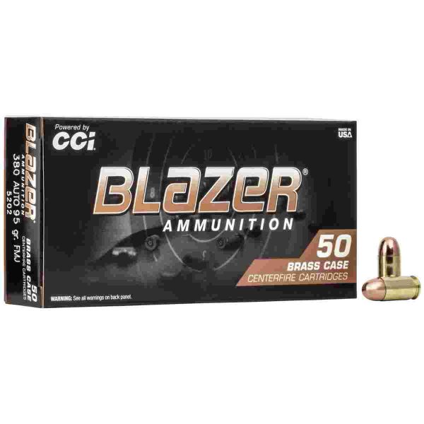 Cci blazer brass handgun ammunition. 380 acp 95 gr fmj 945 fps 50/box