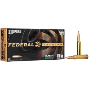 Federal premium gold medal sierra matchking rifle ammunition. 338 lapua mag 300 gr bthp 2580 fps - 20/ct