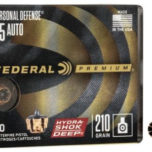 Federal personal defense hydra-shok deep handgun ammuniton. 45 acp 210 gr hsd 980 fps 20/ct