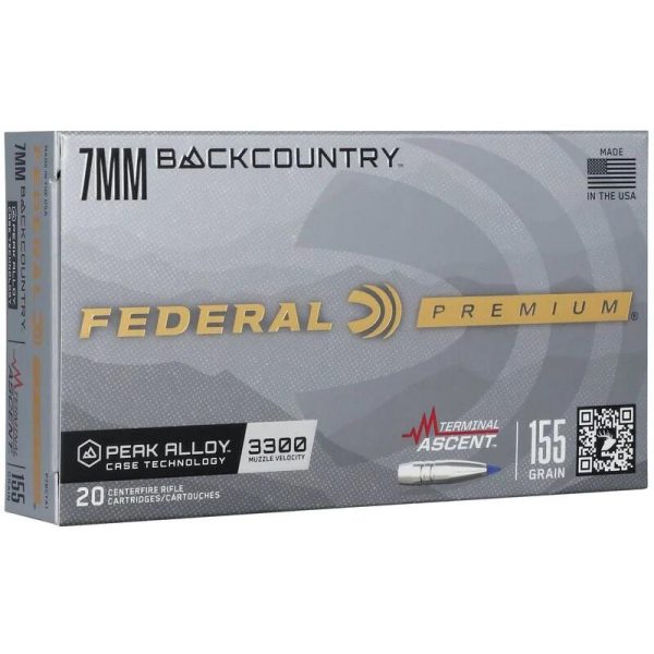 Federal terminal ascent rifle ammunition 7mm backcountry 155gr pt 3300 fps 20/ct