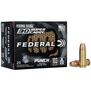 Federal punch handgun ammunition. 30 sc 103gr jhp 1130 fps 20/ct