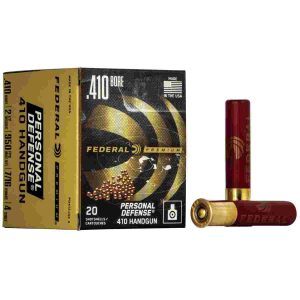 Federal premium personal defense 410 handgun shotshell ammunition - judge. 410 ga 2 1/2"  7/16 oz #4 950 fps - 20/box