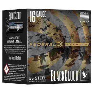 Federal black cloud waterfowl shotshells 16ga 2-3/4" 7/8oz 1450fps #4 25/ct