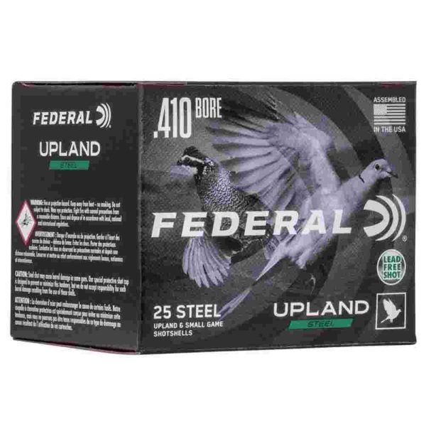 Federal field & range steel 410ga 3" 3/8oz 6 upland steel ammo 25rd