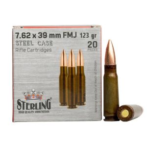 Global ordnance sterling steel case rifle ammunition 7. 62x39mm 123gr fmj 2362 fps 20/ct