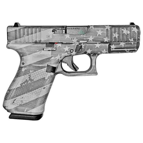 Glock 19 gen 5 custom "distressed flag - gray"  handgun 9mm luger 15/rd magazines (3) 4. 02" barrel austria