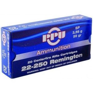Ppu rifle ammunition 22-250 rem 55 gr sp 3680 fps 20/ct