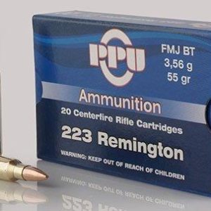 Ppu rifle ammunition. 223 rem 55 gr fmj-bt 3240 fps 20/ct