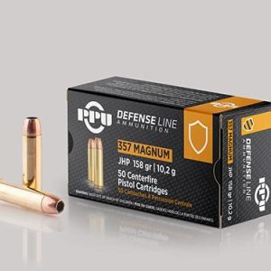 Ppu handgun defense ammunition. 357 magnum jhp 158gr 1607 fps 50/ct