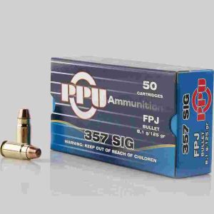 Ppu handgun ammunition. 357 sig 125gr fpj 1542 fps 50/ct