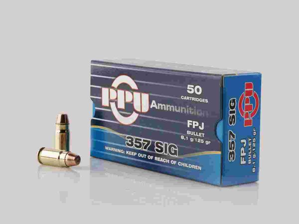 Ppu handgun ammunition. 357 sig 125gr fpj 1542 fps 50/ct