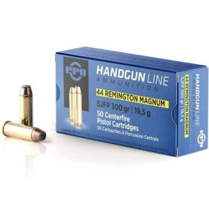 Ppu handgun ammunition. 44 mag  300gr sjfp 1279 fps 50/ct