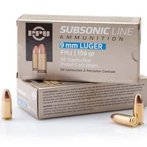 Ppu subsonic handgun ammunition 9mm luger fmj 158 gr 950 fps 50/ct