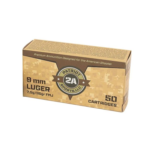 Patriot sports brass case handgun ammunition 9mm luger 115gr fmj 1230 fps 50/ct