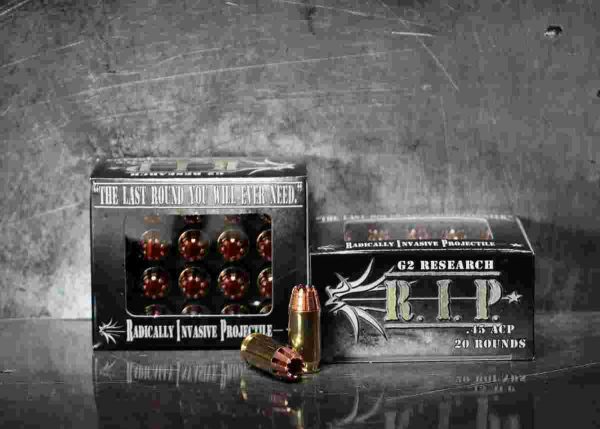G2 research r. I. P. Handgun ammunition. 45 acp 162 gr hp 1020 fps 20/box
