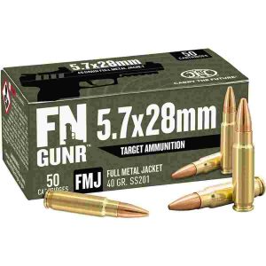 Fn gunr target handgun ammunition 5. 7x28mm 40 gr fmj 2040 fps 50/ct