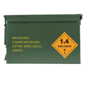 Ompc m855 steel core rifle ammunition 5. 56mm 62gr fmj 3020 fps 800rds (boxed in metal can)