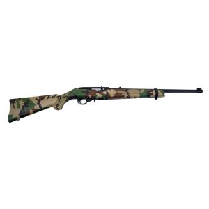 Ruger 10/22 "woodsman" rifle. 22lr 10rd magazine 18. 5" barrel woodland camo stock
