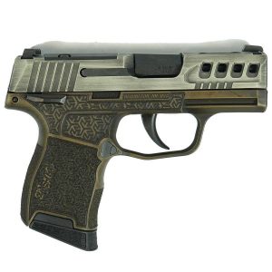Sig sauer distressed gray slide/brown octagon grip p365-380 handgun 380 auto 10rd magazine 3. 1" barrel black manual safety