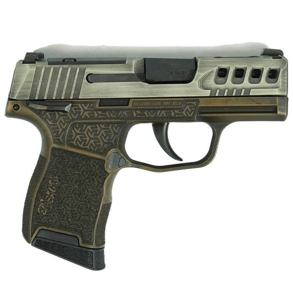 Sig sauer distressed gray slide/brown octagon grip p365-380 handgun 380 auto 10rd magazine 3. 1" barrel black manual safety