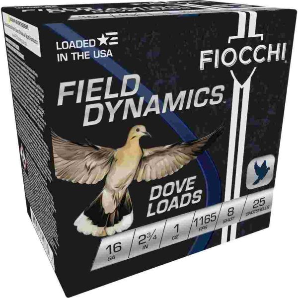 Fiocchi lead dove & quail shotshells 16ga 2-3/4 in 1oz 1165 fps #8 25/ct