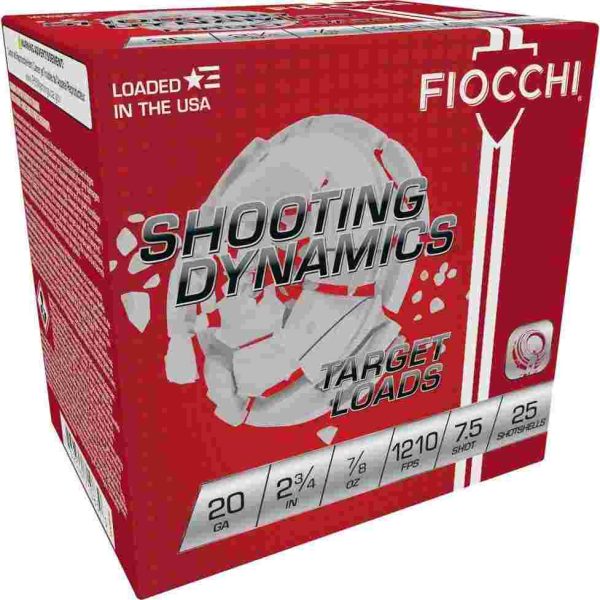 Fiocchi shooting dynamics shotshells  20ga 2-3/4in 7/8 oz #7. 5 1210 fps 25/ct