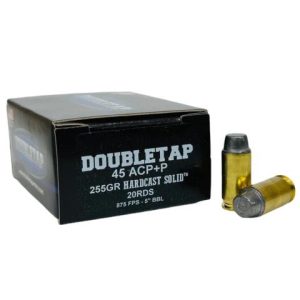 Double tap hardcast solid handgun ammunition. 45 auto(+p) 255gr swc 875 fps 20/ct