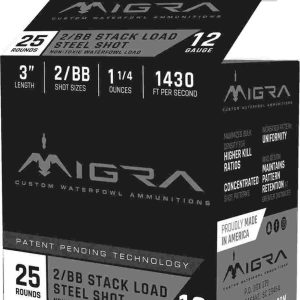 Migra waterfowl steel shot shotshell 12 ga 3" 1-1/4 oz 1430 fps #2-bb 25/ct